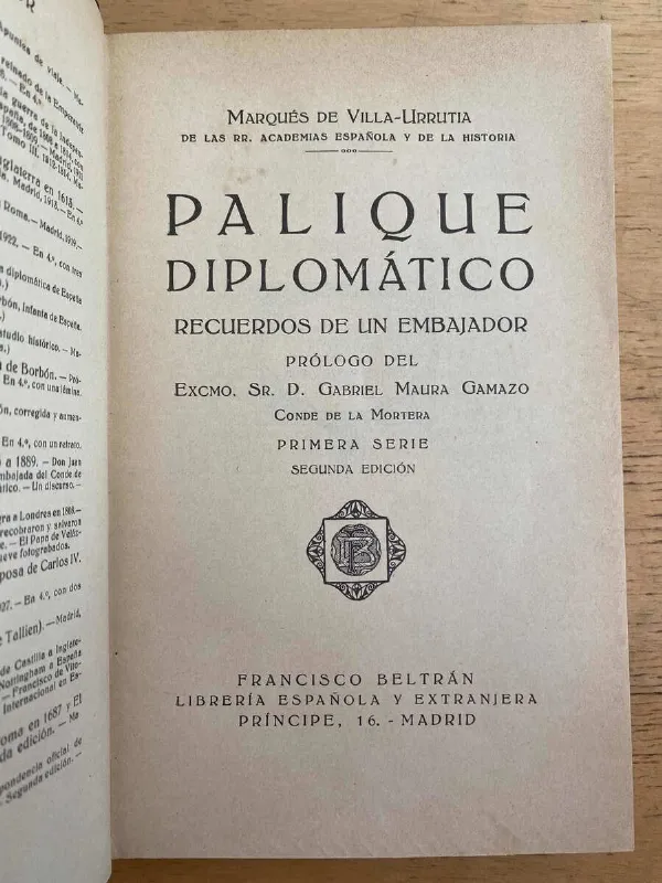 Tapa de Palique Diplomatico - Marques De Villa Urrutia (k2)