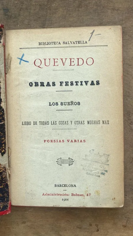 Obras festivas. Los sueños. Libro de todas - Quevedo (Aa6)
